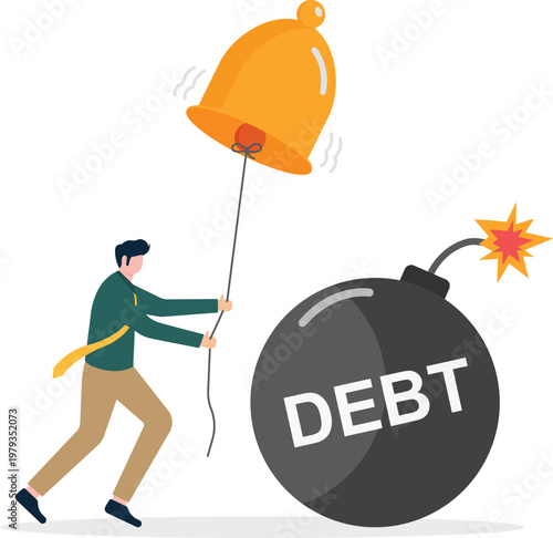 Professional lifting a giant debt bomb with a bell