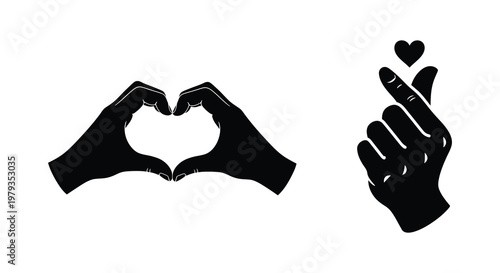 Two hands forming heart shapes a striking black silhouette
