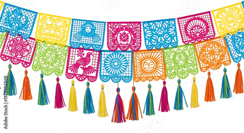Traditional mexican papel picado banner with tassels decorations colorful cinco de mayo mexico 5 may festival holiday template poster banner download 2026 2027