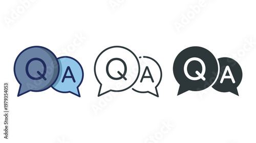 Questions and answers icon with speech bubble and q and a letters. Vector minimal trendy  illustration in 3 styles for frequently asked questions concepts in websites