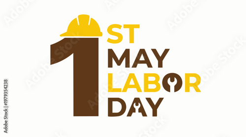 1st May Labor Day graphic design with safety helmet and wrenches