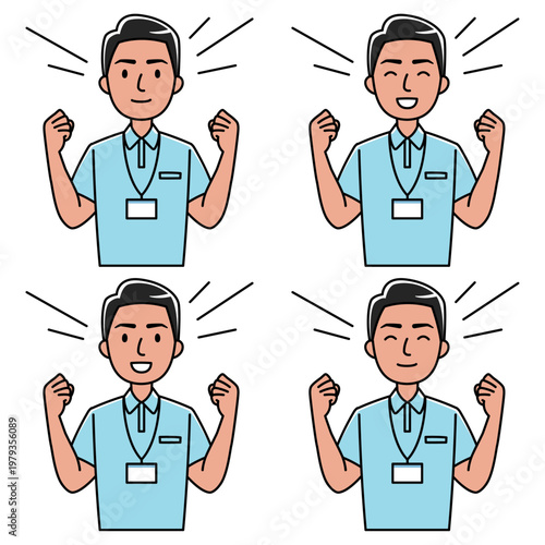 ガッツポーズする笑顔の外国人男性（ポロシャツ姿）