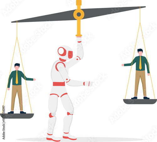 Robot balancing a human worker and an AI chip on a scale