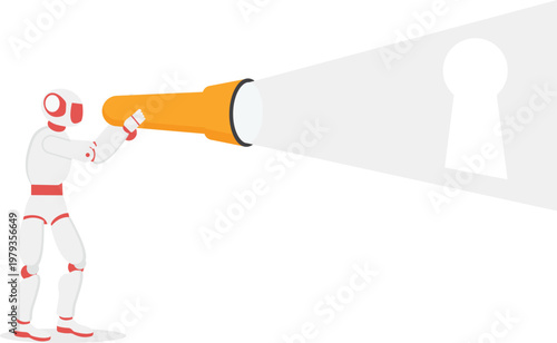 Robot using a giant flashlight to reveal a keyhole