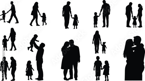 Diverse family silhouettes collection a visual representation of love togetherness and intergenerational bonds in black and white