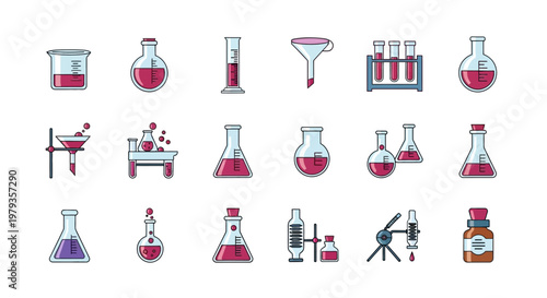 Illustration of scientific laboratory equipment used in chemistry and scientific research