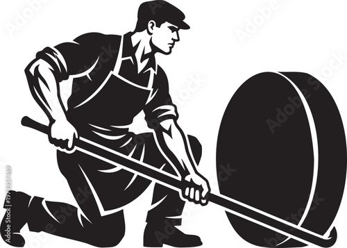 Industrial worker or blacksmith silhouette vector illustration man using tool for heavy manual labor manufacturing factory craftsmanship concept isolated on white background for construction and labor
