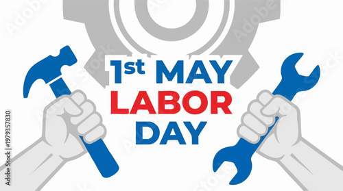International Labor Day 1st May graphic with industrial tools and text