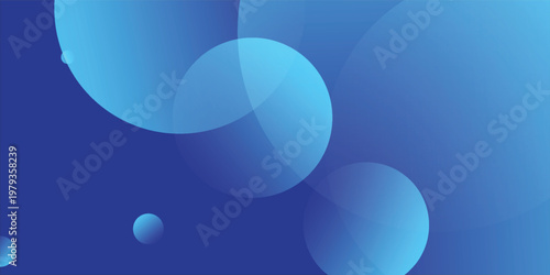 Abstract blue spheres float softly against a deep blue backdrop, blue shapes composition, smooth floating spheres with subtle gradient depth, vector design