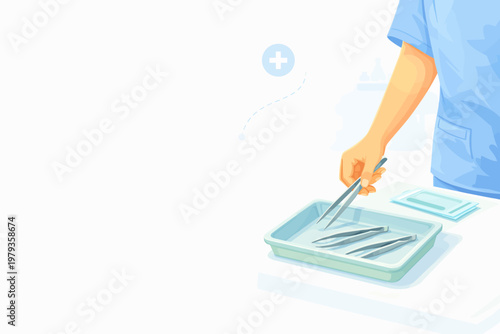 Medical professional handling surgical instruments in healthcare setting  