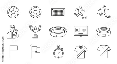 football tournament icon set, consistent stroke, outline style, editable vector  concept concept outline vector black and white  , white background 