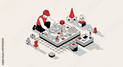 A person playing a board game with miniature figures and dice, illustrating strategy and tabletop gaming.