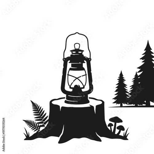 Moonlit dock lantern with rowboat silhouette