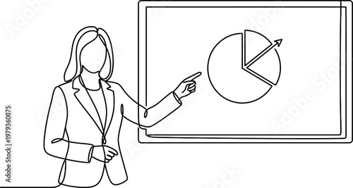 Businesswoman Pointing Assertively Forward Strategy Continuous One Line Drawing