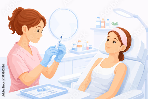 Nurse preparing injection for patient in medical clinic setting  