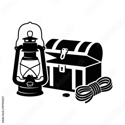 Lantern with yoga mat black and white silhouette