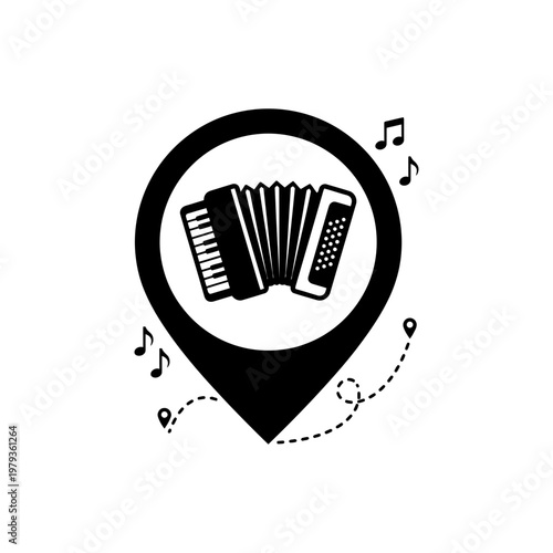 Mariachi musician with accordion black and white silhouette