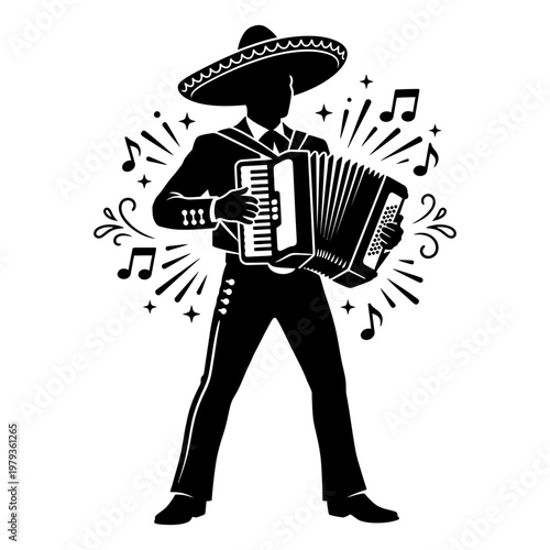 Market stall with baskets black and white silhouette