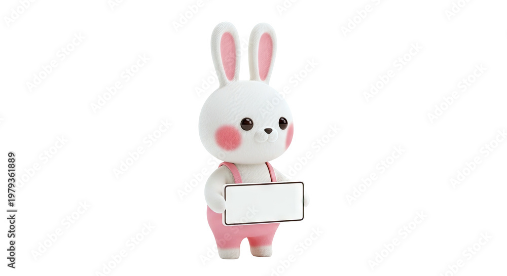 Obraz premium Cute 3D Bunny Holding a Blank Sign