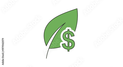 Green leaf with dollar sign illustration for ecological financial concepts
