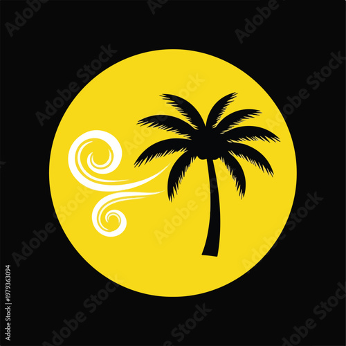 Palm tree in yellow circle icon.