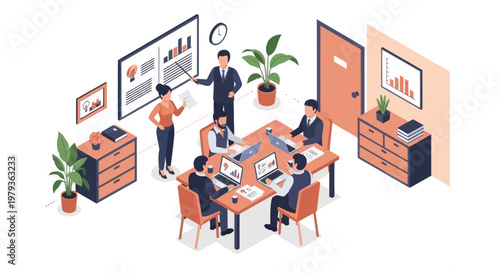 Business people in meeting discussion.