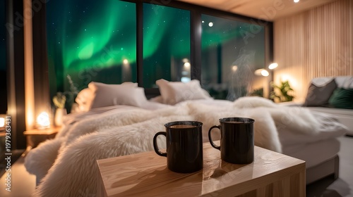 Aurora Glass Cabin Hot Tea Viewing Northern Lights Romantic Night