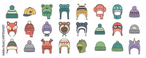 Set of Cute Winter Hats and Beanies