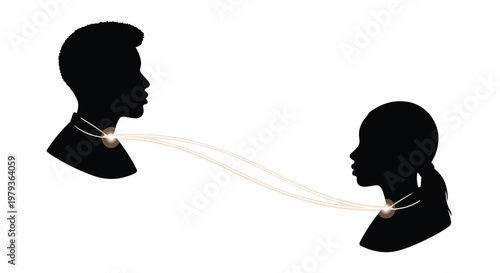 Silhouette profiles of diverse couple connected by a delicate necklace, symbolizing unity and connection