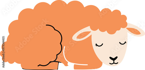 Sleeping Orange Cartoon Sheep Closeup.