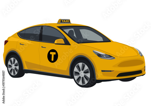 Modern Yellow Electric Taxi Cab Illustration, Urban Transportation and Eco-Friendly City Vehicle Vector