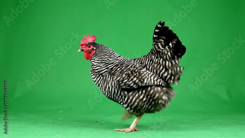 Barred Rock Chicken Flapping Wings On Green Screen