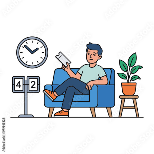 Illustration of a Person Waiting in a Service Queue
