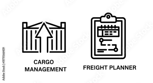 Cargo management and freight planner logistics icons with logistics, shipping