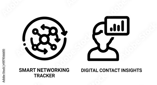 Smart network connections and digital contact insights icons with networking