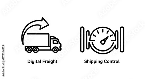 Digital freight tracking and logistics shipping control icons with logistics