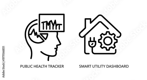 Public health tracker and smart utility dashboard line icons with dashboard