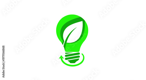 Green lightbulb with leaf element promoting sustainable energy concept