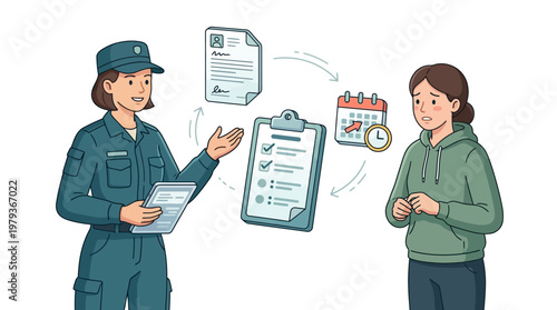 Military Draft Process Explained An Officer Reviews Paperwork with a Concerned Citizen