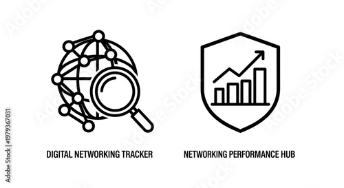 Digital networking tracker and performance hub data icons with performance