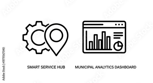 Smart service hub and municipal analytics dashboard icons with municipal
