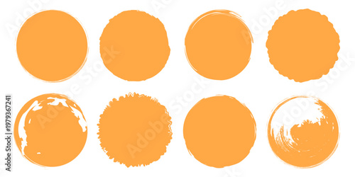 Set of round brush sun rough, grunge round stamp vector illustration