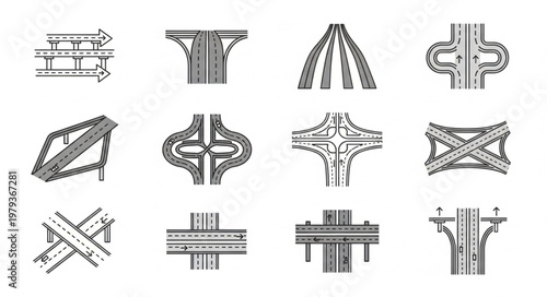 Collection of Highway Interchange and Overpass Illustrations.