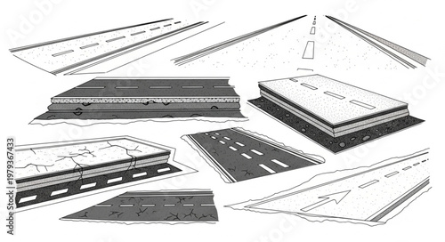 Collection of Highway Road Illustrations Perspective Views.