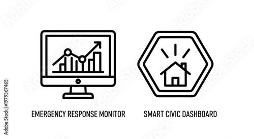 Emergency response monitor and smart civic dashboard icons with emergency