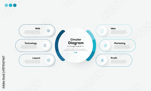 Modern minimalist, elegant, clean circular steps editable infographic design template