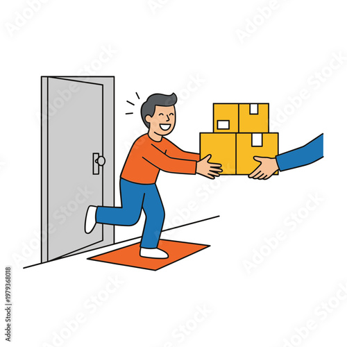 Man receiving boxes at doorstep from another person