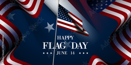 June 14 Is American Flag Day. American flags. Suitable for posters, banners, social media and more. Blue  background.