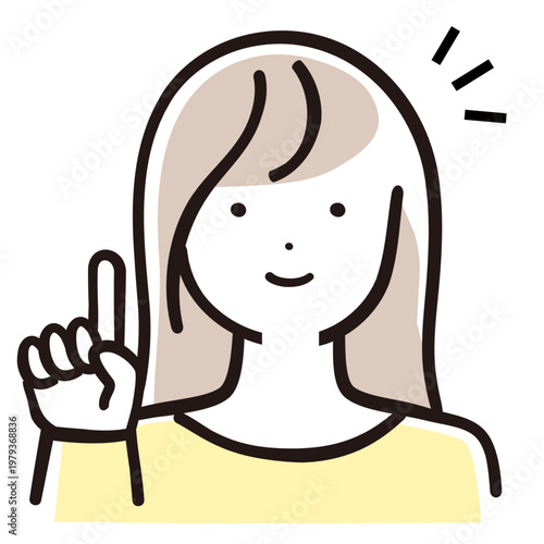 ポイントを説明するママのパステル線画イラスト