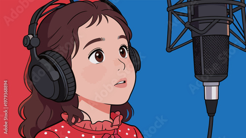 Girl Wearing Headphones Singing in Studio